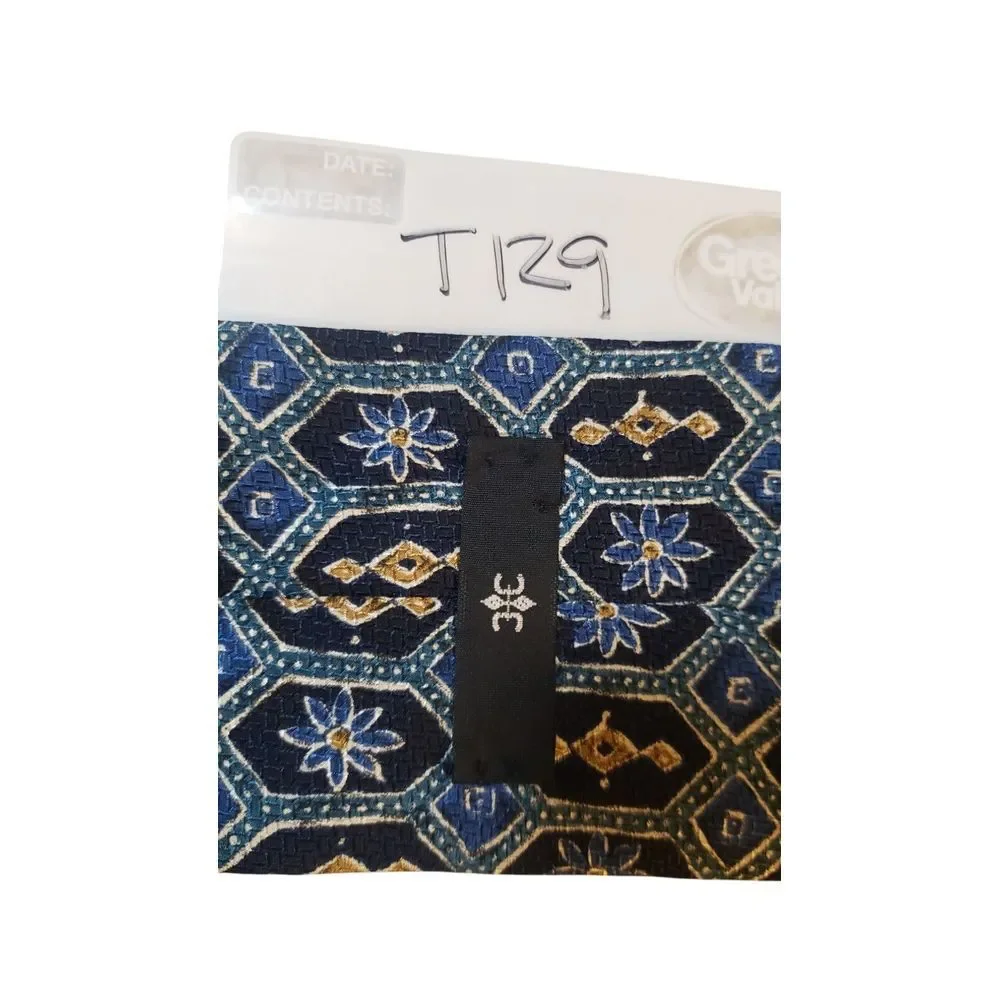 Etro Neck Tie Mens Italian Luxury‎ Blue Navy Tan Floral Silk Made in USA Office